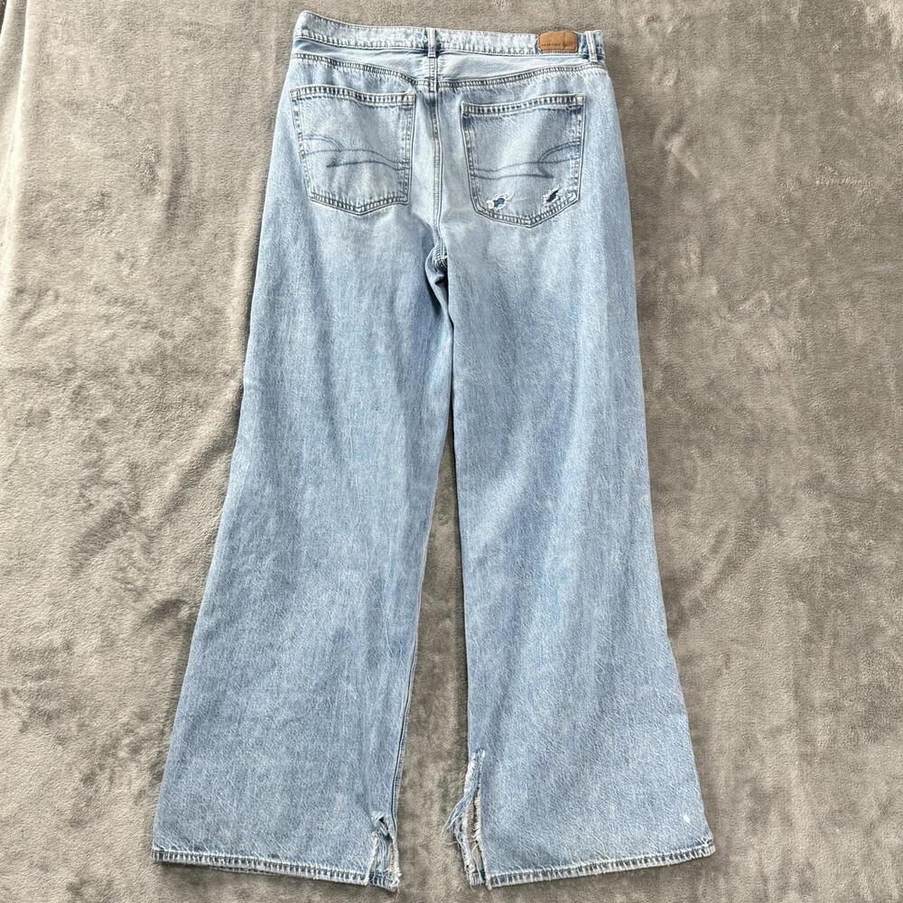 American Eagle Jeans Womens 8 Blue Super High Rise Baggy Wide Leg Ripped Denim - Picture 4 of 9